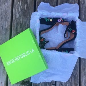 Shoe Republic LA Floral Caged Lace-Up heel